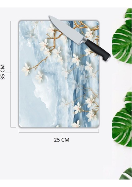Beyaz Çiçekler | Cam Kesme Tahtası | 25 x 35 cm fiyatları
