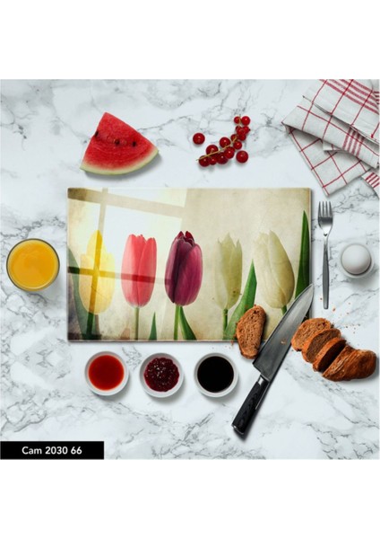 Cam Kesme Tahtası | Baskılı Kesim Tablası | Temperli | 25 x 35 cm
