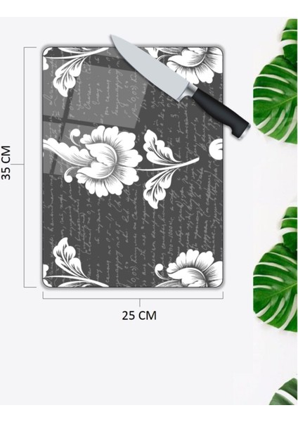 Beyaz Çiçekler Cam Kesme Tahtası 25 x 35 cm fiyatları