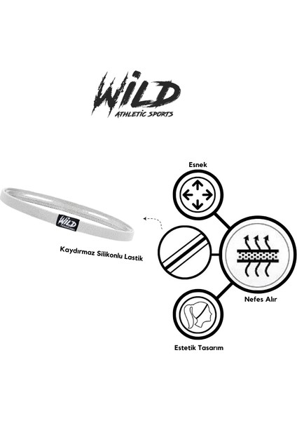 Wild Athletic Kaydırmaz Beyaz Spor Elastik Saç Bandı Tokası Beşli Wildflex