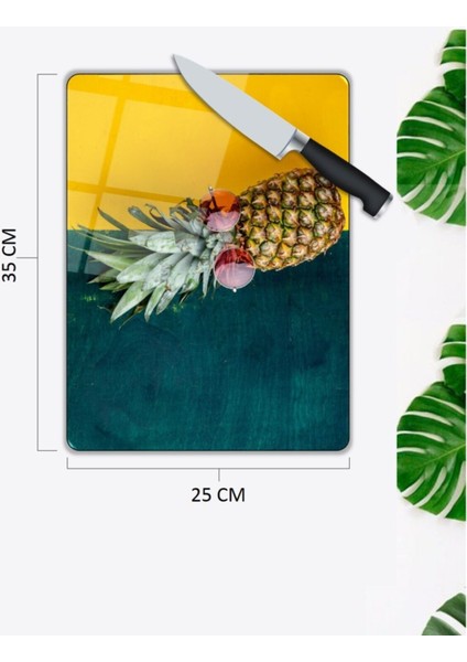 Ananas Desenli | Cam Kesme Tahtası | 25 x 35 cm fiyatları