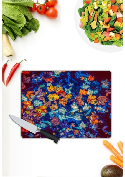 Renkli Çiçekler | Cam Kesme Tahtası | 25 x 35 cm