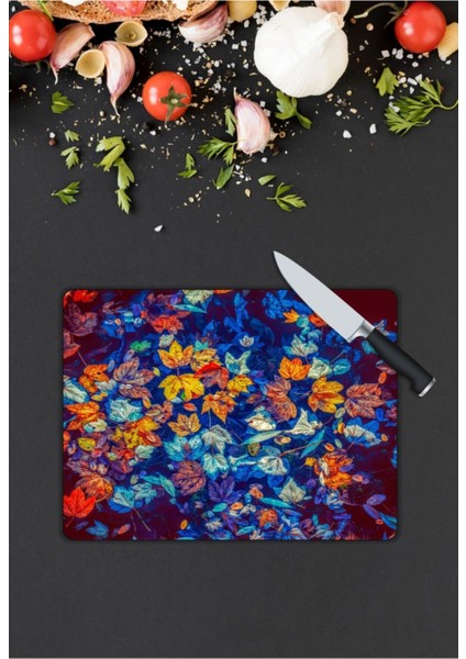 Renkli Çiçekler | Cam Kesme Tahtası | 25 x 35 cm modelleri