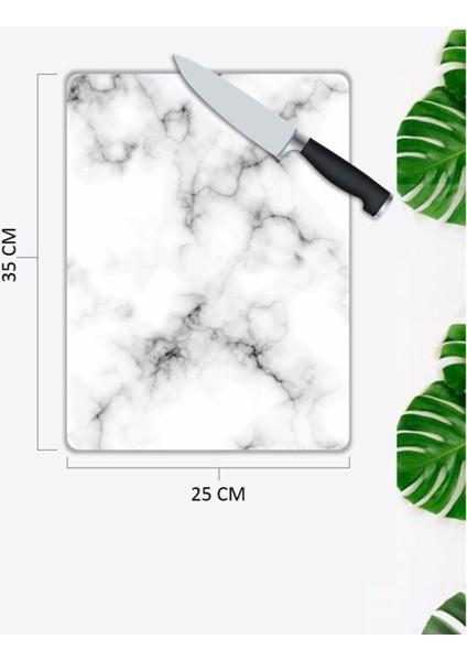 Beyaz Mermer Görünümlü Cam Kesme Tahtası cm 25 x 35 cm fiyatları