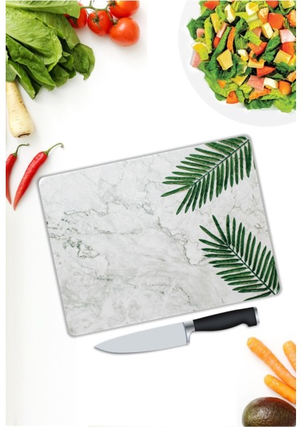 Beyaz Mermer Görünümlü Cam Kesme Tahtası 25 x 35 cm