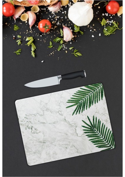 Beyaz Mermer Görünümlü Cam Kesme Tahtası 25 x 35 cm modelleri