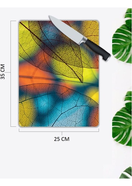 Renkli Yapraklar Cam Kesme Tahtası 25 x 35 cm fiyatları