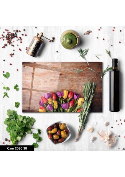 Baskılı Cam Kesme Tahtası |temperli Cam | 25 x 35 cm