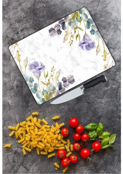 Beyaz Mermer Görünümlü | Cam Kesme Tahtası | 25 x 35 cm fiyatları