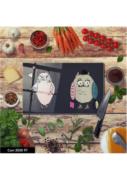 Cam Kesme Tahtası | Baskılı Kesim Tablası | Temperli 25 x 35 cm