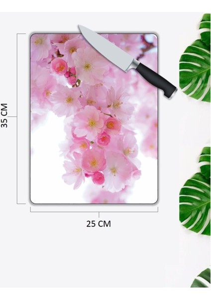 Pembe Çiçekler | Cam Kesme Tahtası | 25 x 35 cm fiyatları