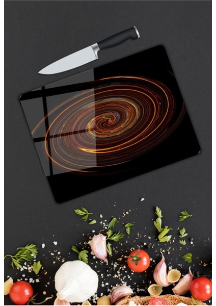 Renkli Halkalar Cam Kesme Tahtası 25 x 35 cm