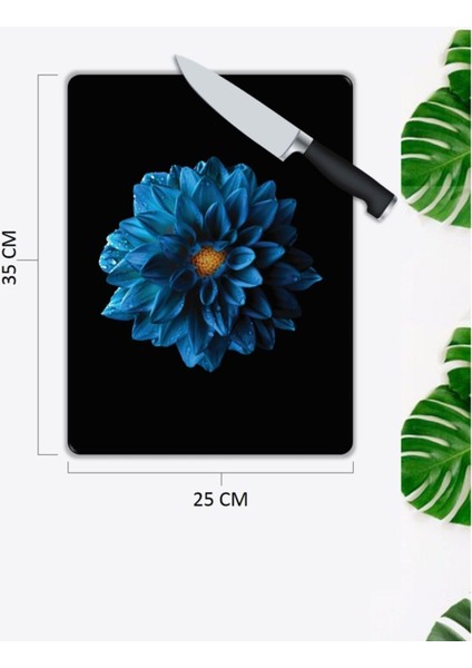 Mavi Çiçek Cam Kesme Tahtası 25 CMX35 cm 25 x 35 cm fiyatları