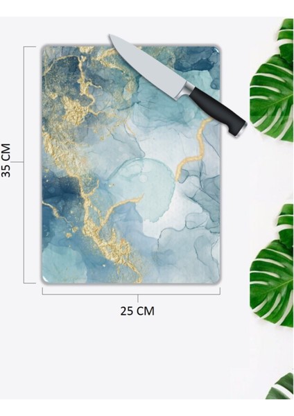 Mavi Mermer Görünümlü Cam Kesme Tahtası 25 x 35 cm fiyatları