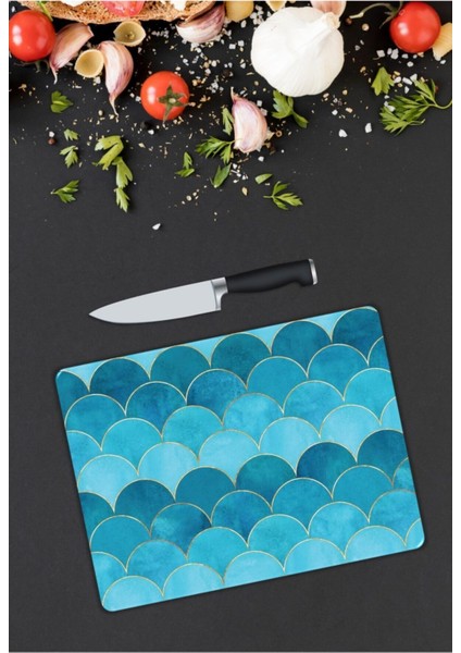 Mavi Halkalar | Cam Kesme Tahtası | 25 x 35 cm