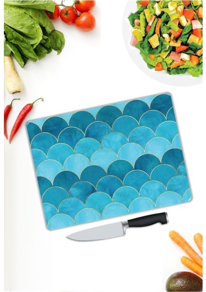 Mavi Halkalar | Cam Kesme Tahtası | 25 x 35 cm modelleri