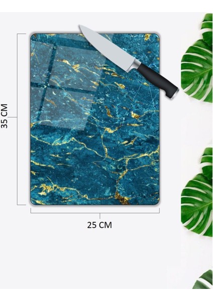 Mavi Mermer Görünümlü | Cam Kesme Tahtası | 25 x 35 cm fiyatları