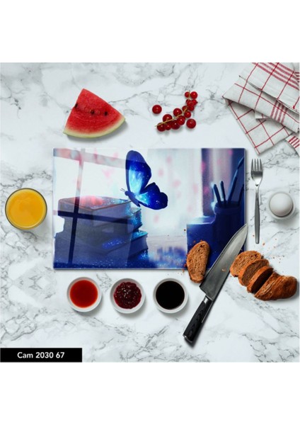 Cam Kesme Tahtası | Baskılı Kesim Tablası | Temperli | 25 x 35 cm