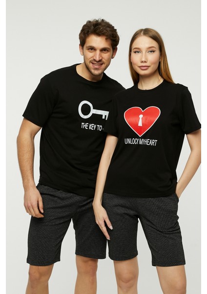 Çift Kombin Sevgili Kombini Pijama Takımı Şortlu Takım Kalbimin Anahtarı