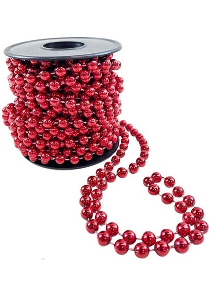 Kırmızı Renk 6 mm Makara Zincir Boncuk Dekor Süsü 8 mt