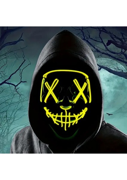 Kumandalı Sarı Renk Neon LED Işıklı Maske 1 Adet Hawai Retro Hallow