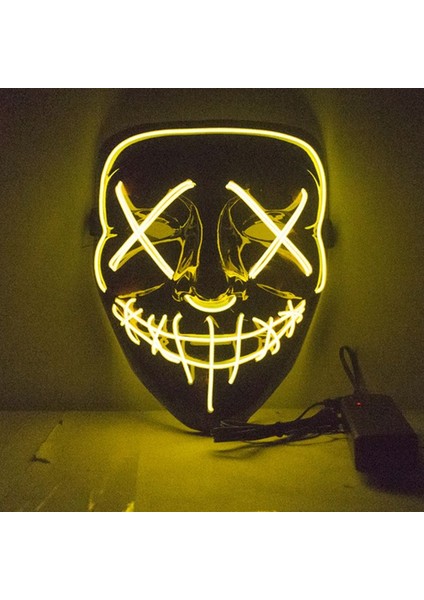Kumandalı Sarı Renk Neon LED Işıklı Maske 1 Adet Hawai Retro Hallow modelleri