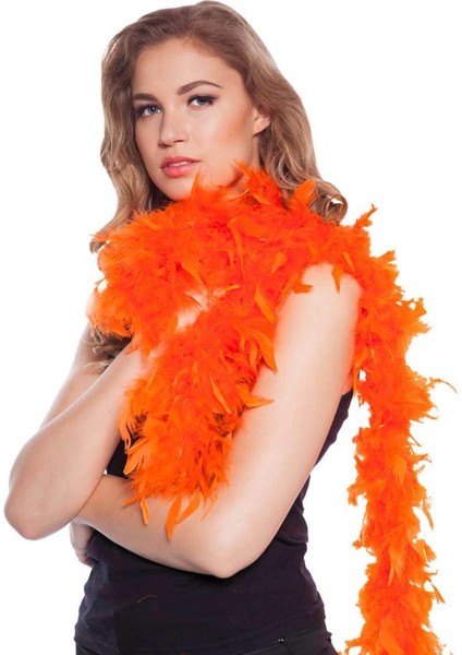 Orange Turuncu Renk 6 cm Kalın Otriş Boa Tüy 2 Metre Hawai Retro