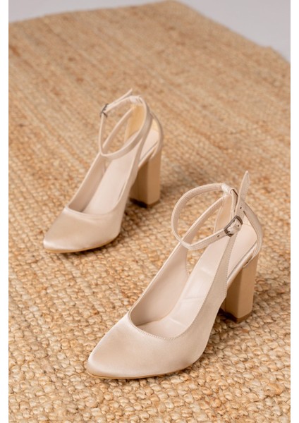 Krem Saten Topuk Boyu 7-10 Cm Kadın Topuklu Ayakkabı modelleri