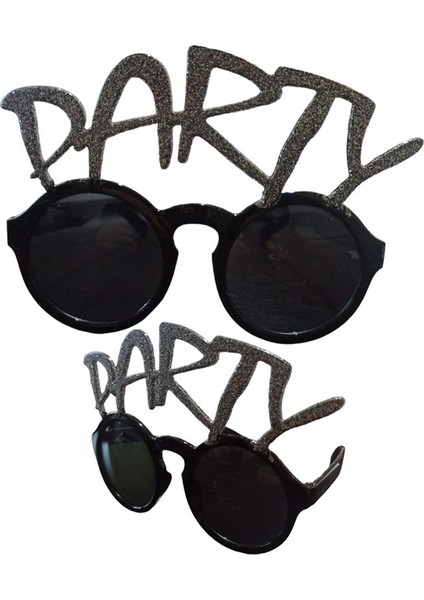 Gümüş Party Yazılı Siyah Parti Gözlüğü 1 Adet 10X15 cm Hawai Retro