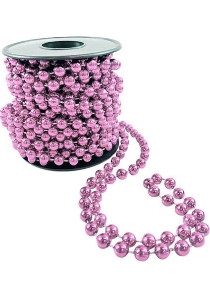 Pembe Renk 6 mm Makara Zincir Boncuk Dekor Süsü 8 mt