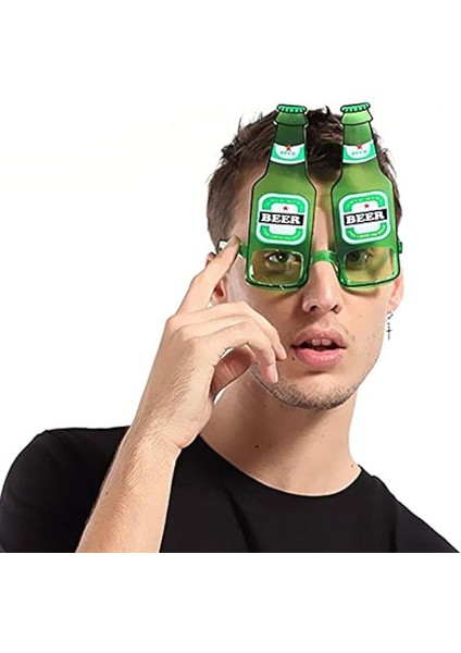 Yeşil Renk Bira Şişesi Şeklinde Camlı Parti Gözlüğü 1 Adet Hawai Retro Oktoberfest modelleri
