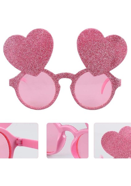 Glitter Simli Pembe Renk Kalpli Parti Gözlüğü 1 Adet