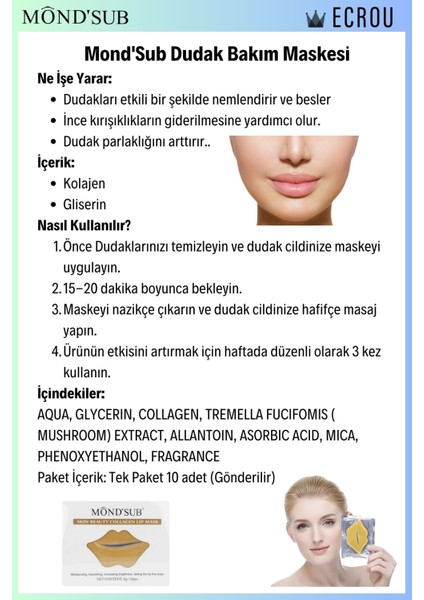 Mondsub Skin Beauty Kolajen Dudak Maskesi 10 Adet x 8 gr