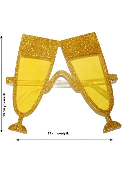 Şampanya Kadehi Şekilli Parti Gözlüğü Simli Altın Renk Bride Hawai Retro