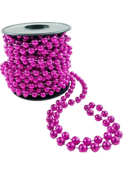 Fuşya Pembe Renk 6 mm Makara Zincir Boncuk Dekor Süsü 8 mt