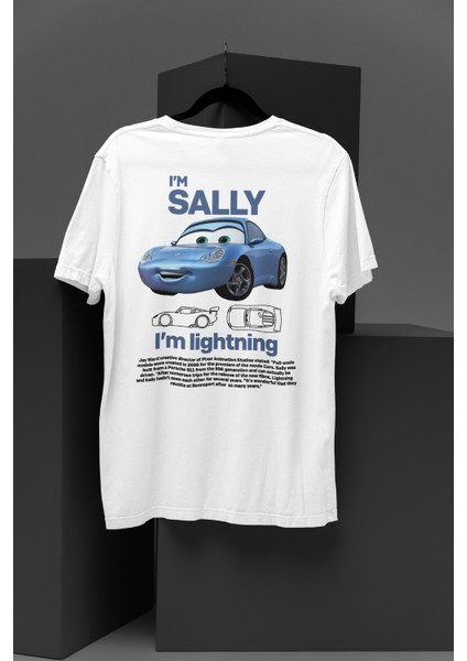 I'm Sally Cars Ön Arka Baskılı Unisex Beyaz T-Shirt