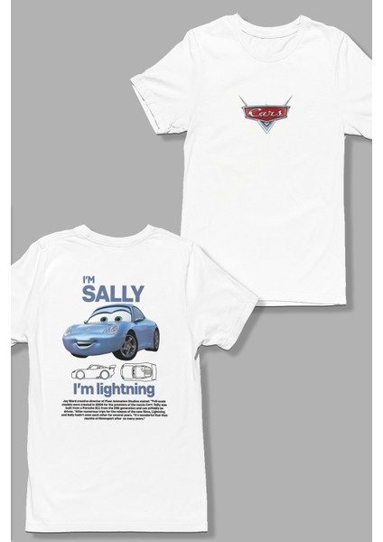 I'm Sally Cars Ön Arka Baskılı Unisex Beyaz T-Shirt