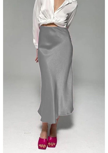 Gri Basic Uzun Saten Etek MG1409 fiyatları