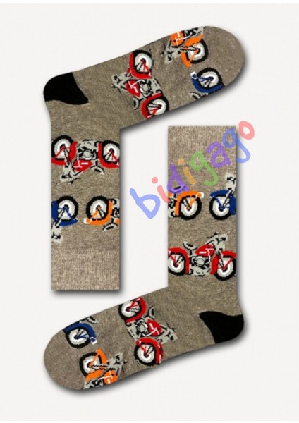Motorlar Desenli Kolej Çorap