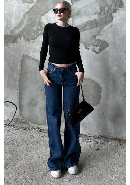 Koyu Mavi Straight Wide Kadın Jean MG1996 modelleri