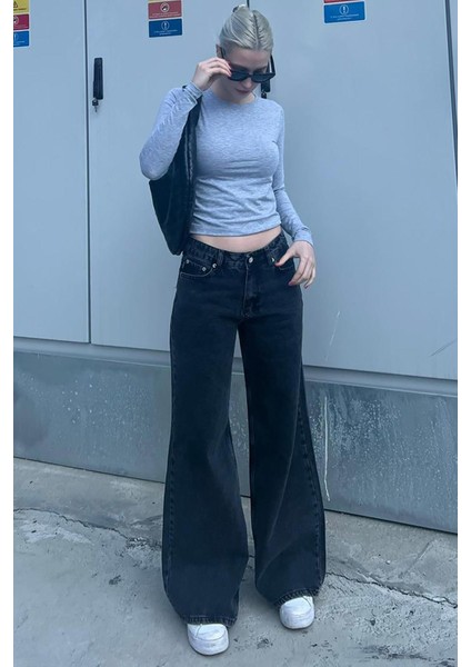 Siyah Straight Wide Kadın Jean MG1996 fiyatları