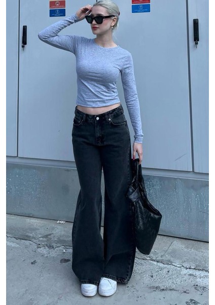 Siyah Straight Wide Kadın Jean MG1996 modelleri