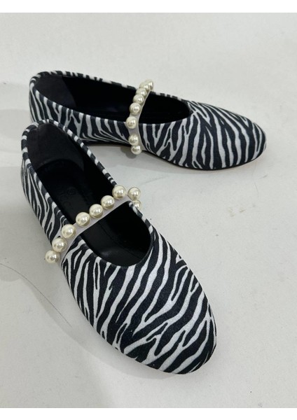 Dicle Polat Shoes Pearl Zebra Incili Kadın Babet