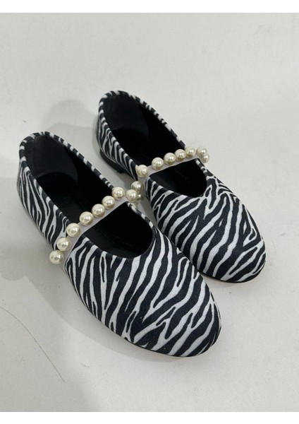 Dicle Polat Shoes Pearl Zebra Incili Kadın Babet