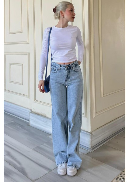 Buz Mavisi Straight Wide Kadın Jean MG1996