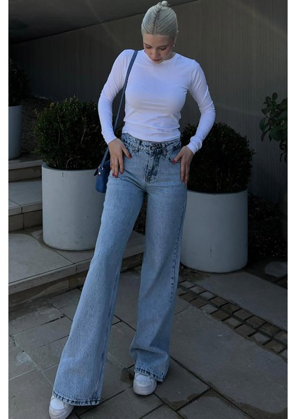 Buz Mavisi Straight Wide Kadın Jean MG1996 fırsatları