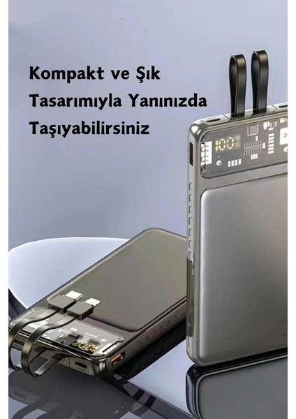 20000 Mah Taşınabilir Dijital Göstergeli Transparan Powerbank Hızlı Şarj Aleti Android Apple Uyumlu