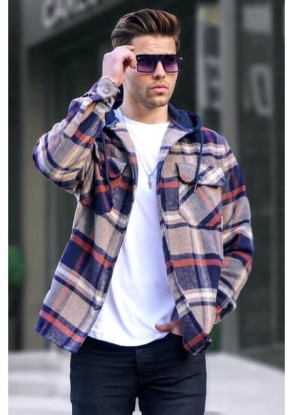 Lacivert Kapüşonlu Ekoseli Oduncu Gömlek 5577 fiyatları