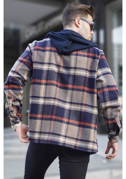 Lacivert Kapüşonlu Ekoseli Oduncu Gömlek 5577 modelleri