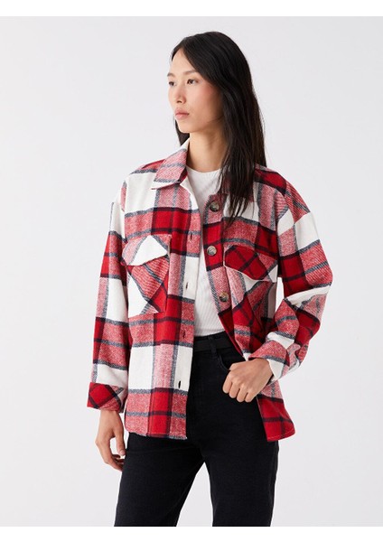 Lcw Vision Ekose Uzun Kollu Oversize Kadın Gömlek Ceket